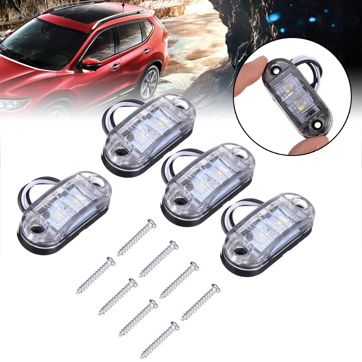 

For 12V Vehicles 4Pcs White 2LED Car Trailer Truck Side Marker Indicator Light Waterproof Car Trunk Side Light Mayitr