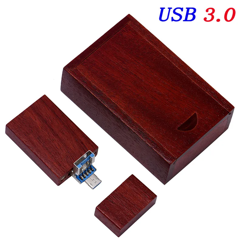 JASTER 2 в 1 Деревянный USB 3,0 stick reader адаптер USB флэш-накопитель для Android и ПК(пользовательский журнал - Цвет: Red wood With box