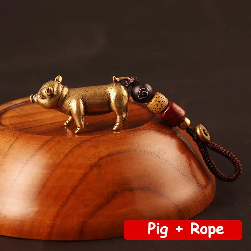 Pig Rope Ретро Зодиак из латуни, животные, статуя крыс, брелок, кольца, подвески, металл, медь, лошадь, бык, змея, дракон, обезьянья, овца, автомобильный брелок - Цвет: Pig Rope
