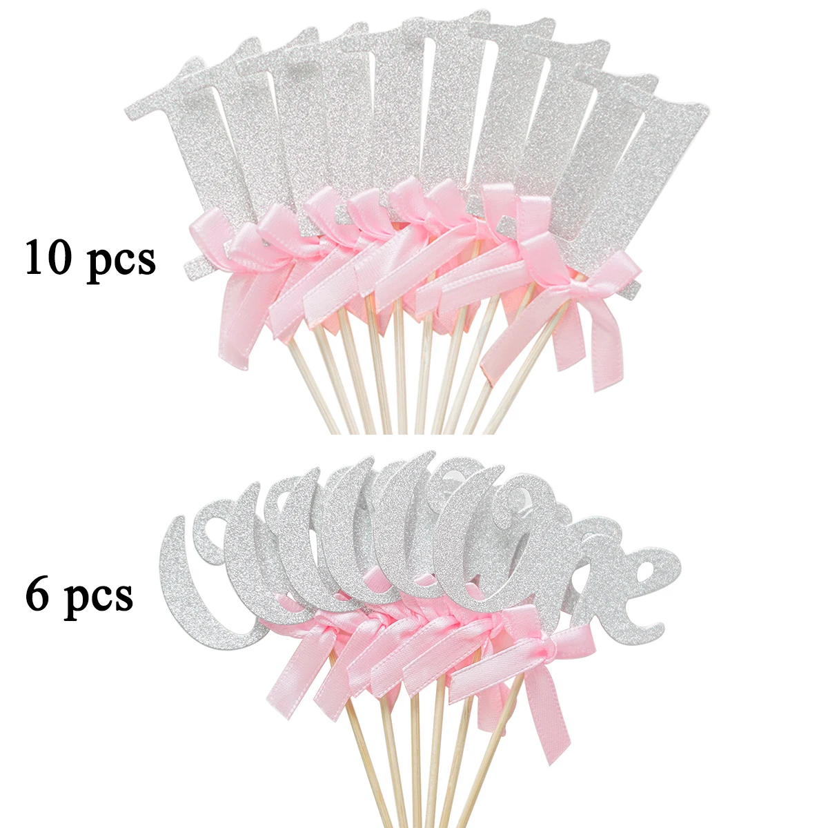 16pcs Silver Pink 1 One Paper Cupcake Topper 1st First Girl Boy Birthday Party Decorations My One Year I AM ONE Anniversary