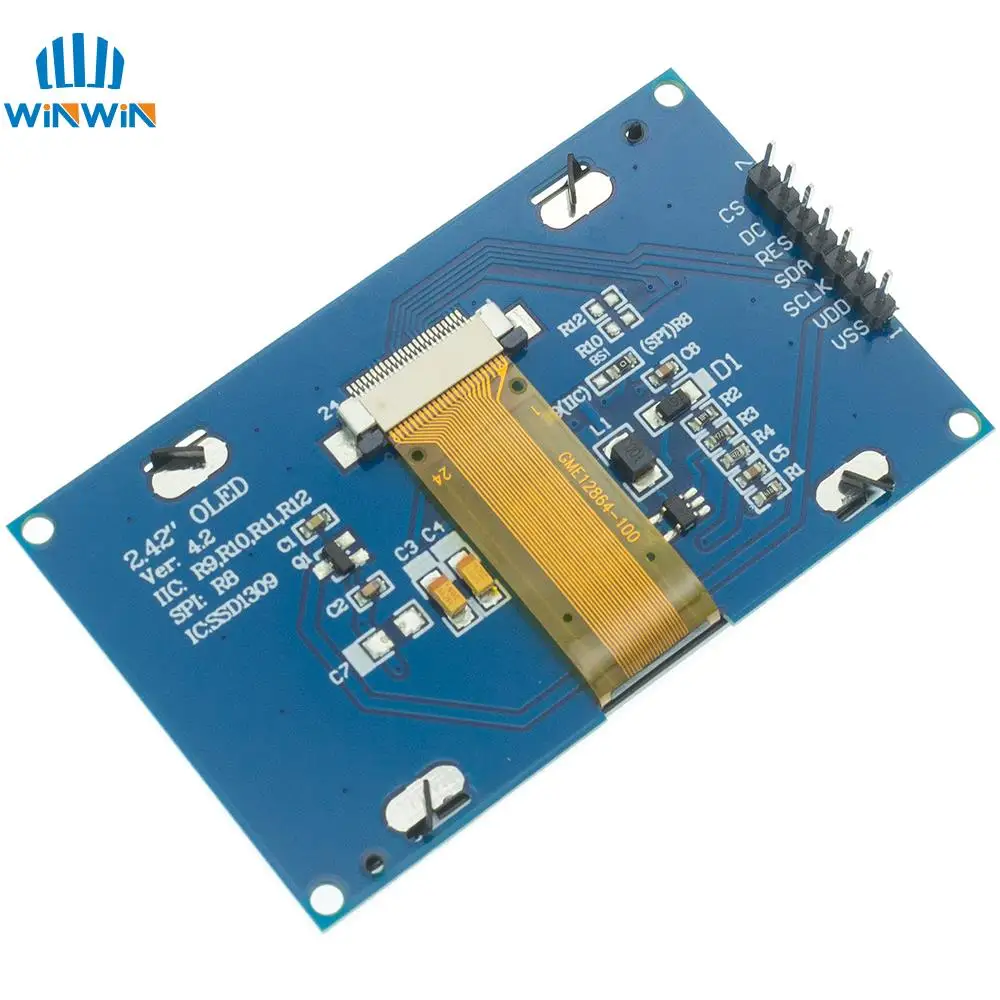 OLED LCD Display Module Display Module LCD Display Module OLED Display Module 2.4-2.42 inch 128x64 SSD1309 12864 7 Pin SPI/IIC I2C Serial Interface for Arduino UNO R3 C51