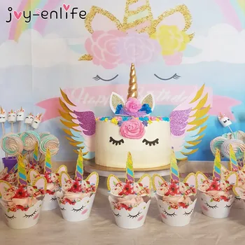 

24pcs Rainbow Unicorn Party Cake Topper Cupcake Wrappers Birthday Party Decoration Kids Baby Shower Unicorn Party Supplies