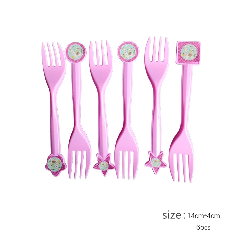 Forks 6pcs Llama День Рождения украшения мультфильм животных фольга гелий шар Альпака кактус торт Топпер бумажный баннер подарочные пакеты - Цвет: Forks 6pcs