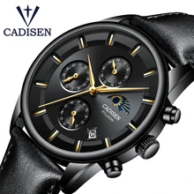 CADISEN часы Мужские лучший бренд класса люкс мужские модные повседневные кожаные часы Кварцевые водонепроницаемые наручные часы Moon Phase Relogio Masculino