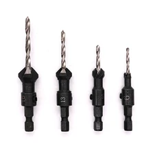 5pcs 1/4 Hex Steel Handle Woodworking Hole Countersunk Head Drill Set Wood Taper Sink Hole Drilling 4PCS Countersunk Head Drills