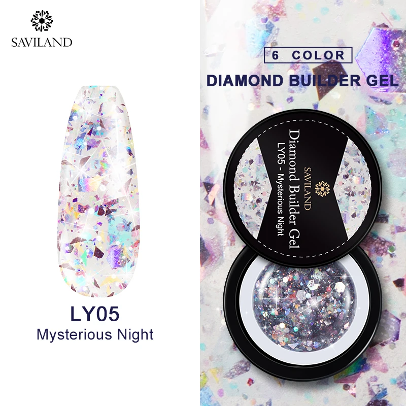 SAVILAND 3D Алмазные полигелевые ногти Блестящий сверкающий замачивающийся УФ-светодиодный лак для наращивания Базовое покрытие ногтей художественный лак - Цвет: LY05