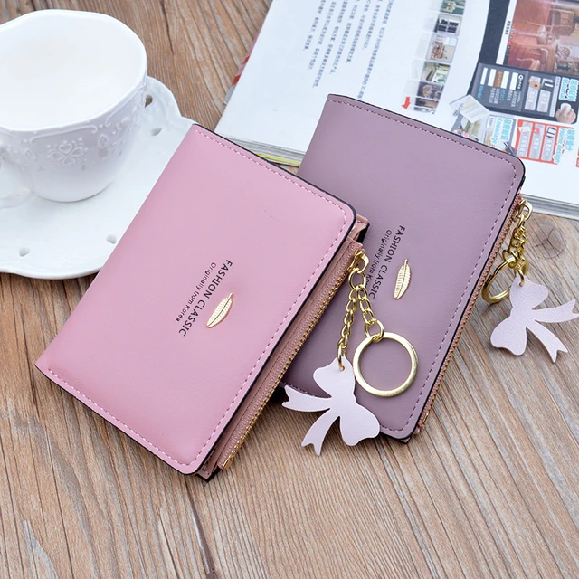 Pink Flower Leaves Wallets for Women Card Holder Zipper Purse Phone Clutch  Wallet Painting Wristlet with Wrist Strap