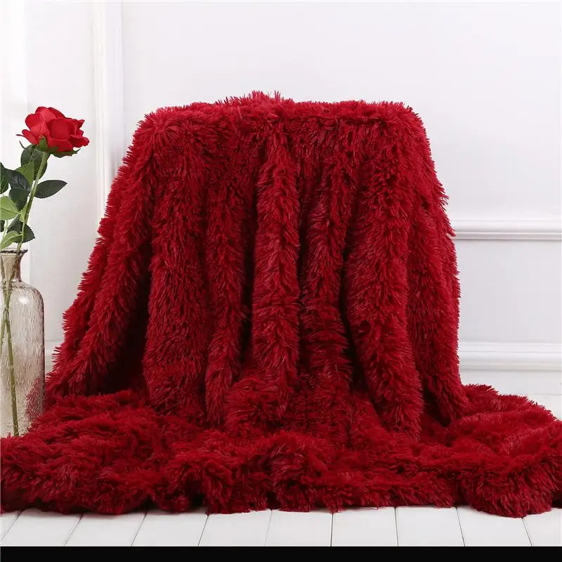 30 Blankets Long Hair Solid Color Blankets Pillowcase Coral Fleece Plaid for Sofa Single/Queen/King Size Blankets