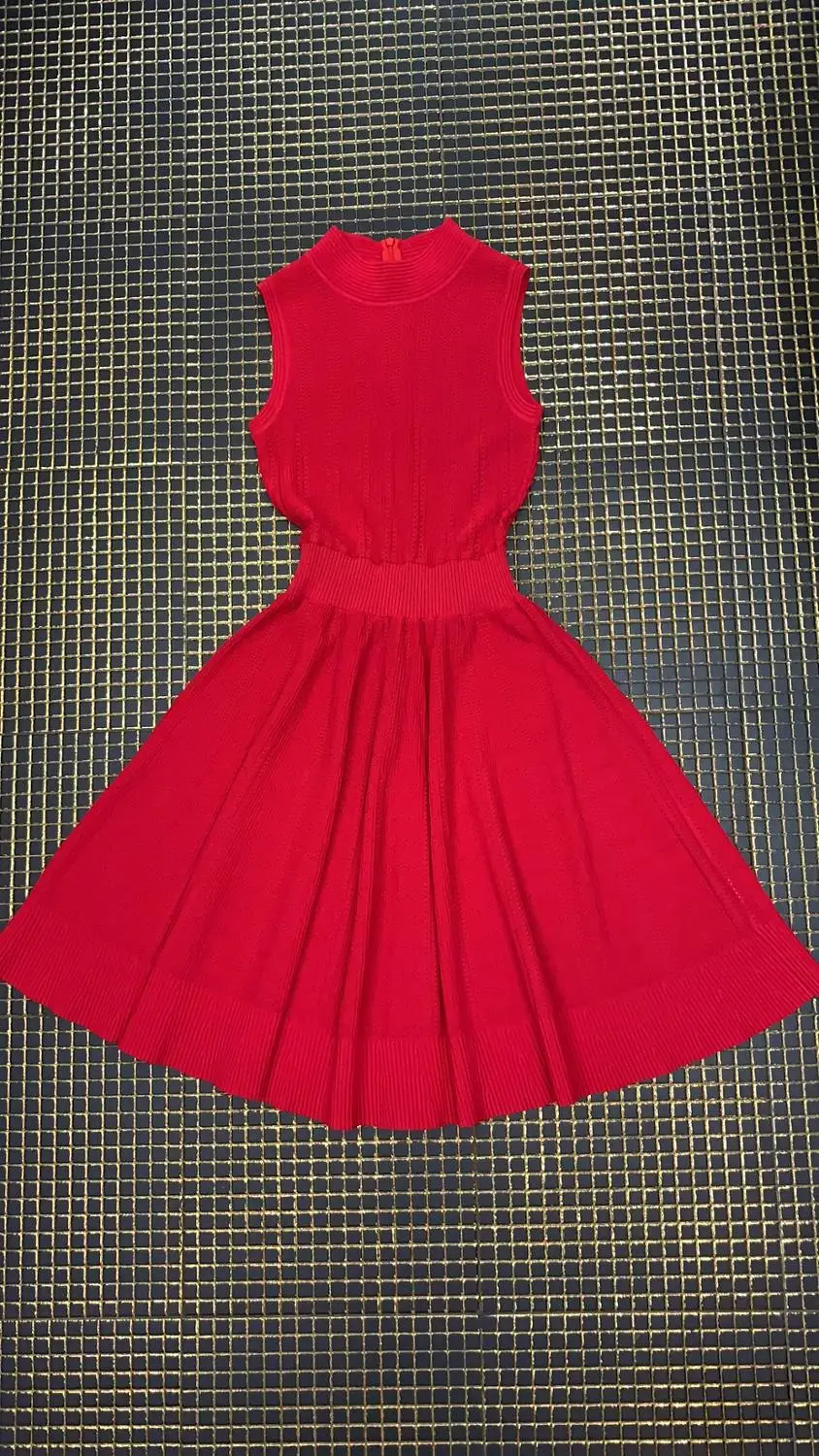 Новое женское красное платье с круглым вырезом без рукавов Vestidos вечернее облегающее платье