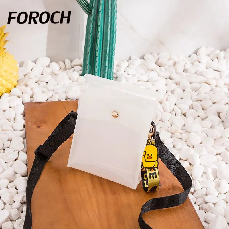 

FOROCH Fashion Women Brand Design Small Square Shoulder Bag Clear Transparent PU Messenger Bags New Female Handbags 660