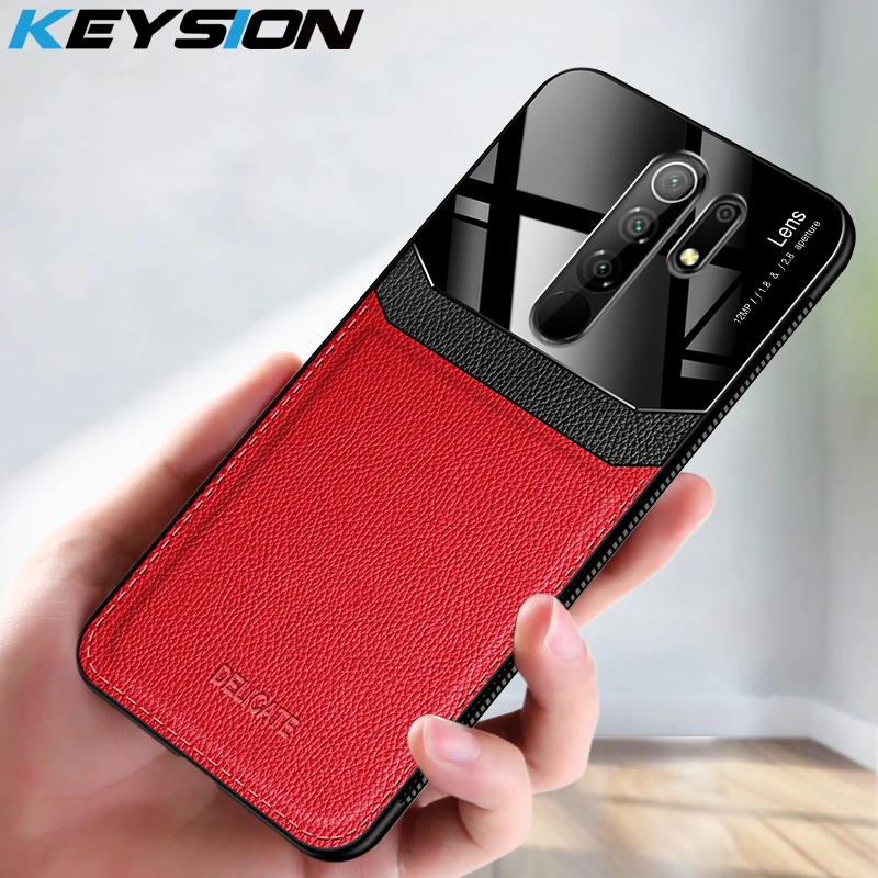 Противоударный чехол KEYSION для Xiaomi Redmi 9 кожаный зеркальный из закаленного стекла |