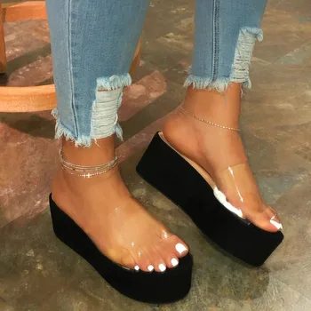 

Transparent Slippers Women Shoes 2020 Summer Beach Slippers Platform Sandals Outside Flip Flops Designers Outdoor Slippers