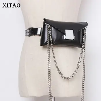 

XITAO Self Made Concave Chain Black Cummerbunds Fashion New Detachable Messenger Bag Patchwork Cummerbunds 2020 Summer GCC3526