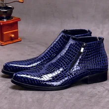 Итальянская лакированная кожа; мужская деловая обувь ручной работы; ботильоны с высоким берцем; роскошная мужская обувь в жокейском стиле «Челси» с острым носком на каблуке; FWL205