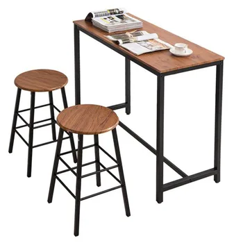 

107x47x92cm PVC Wood Grain Simple Bar Table round Bar Stool One Table And Two Stools