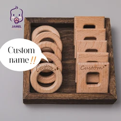 Customize Logo Name Wooden Ring Baby Square Teether Bpa Free Beech Ring Teething Toys DIY Nursing Bracelets Gifts Chew Rodents