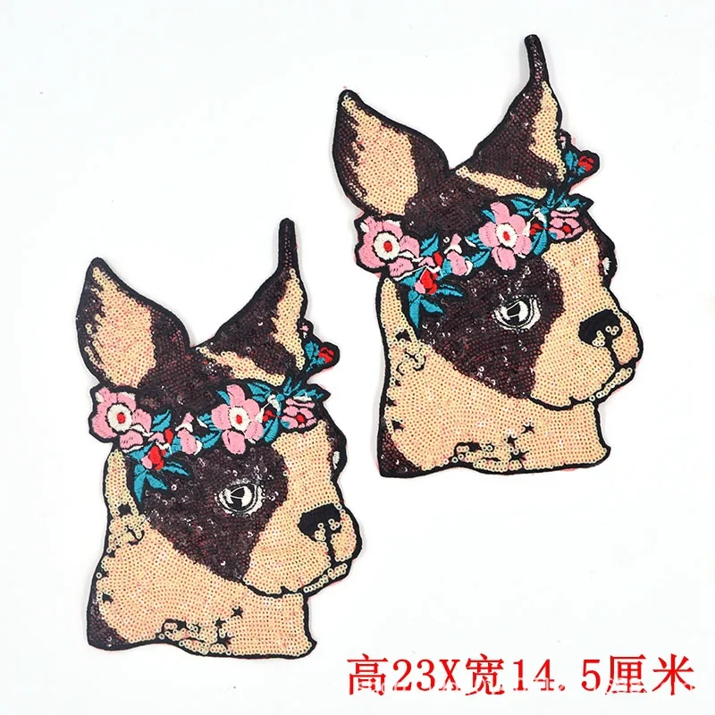 

2pcs/lot Large Boutique Sequins Embroidery Patches for Clothing Wreath Cute Puppy Dog Animals Sewing Accessories
