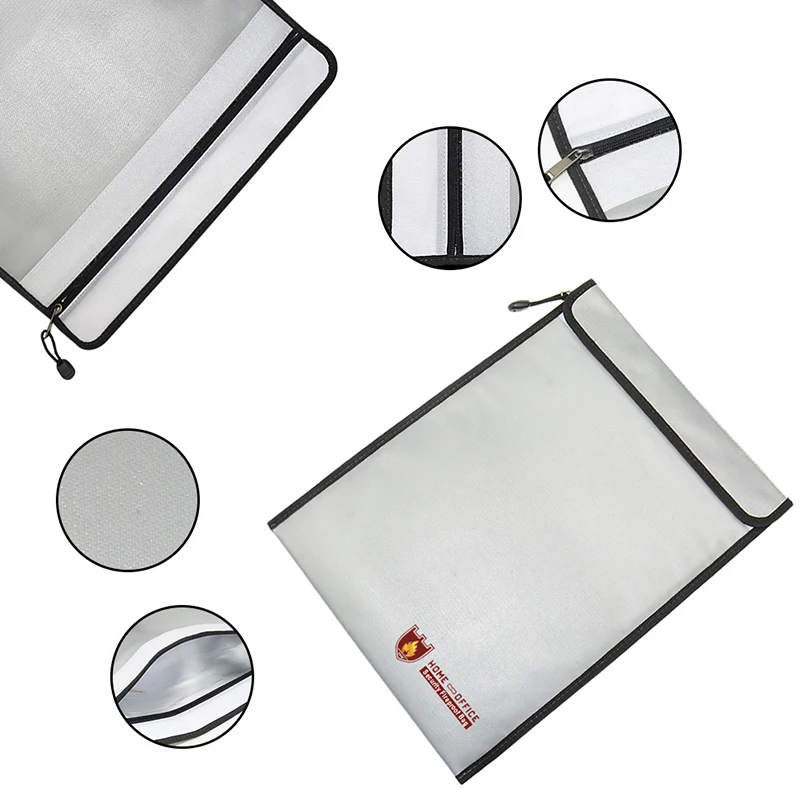 1× Fire Resistant Document Bag Fireproof Protection Bag Pouch Files Photo Safety