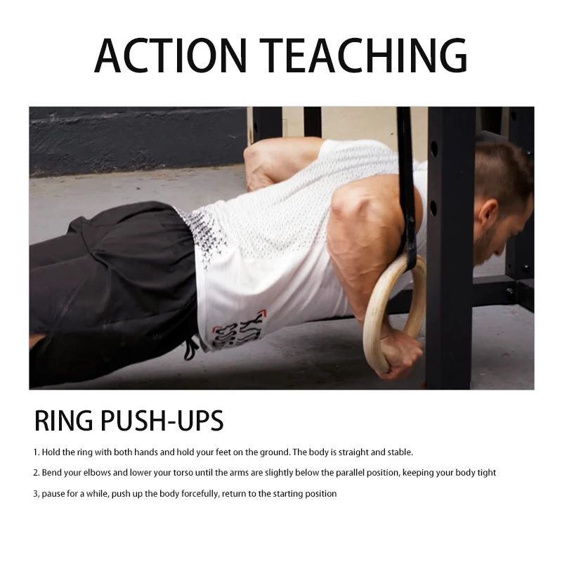 Wood Gymnastic Ring Grip Durable Adjustable Strap Comfortable Gym Fitness Accessories Fit Pull Muscle Gymnastic Rings Pushups