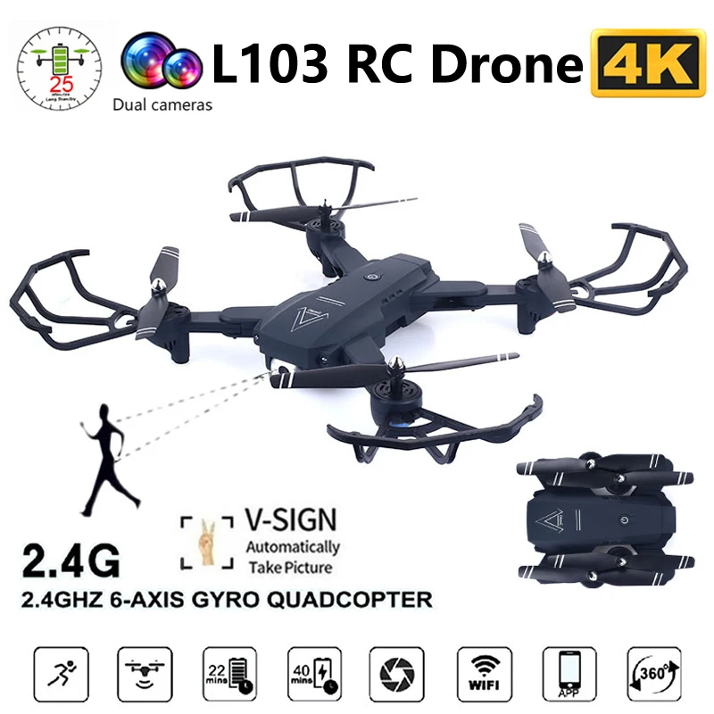 L103 Профессиональный Дрон с 4K 1080P HD двойной камерой WiFi FPV широкоугольный оптический поток RC вертолет Квадрокоптер игрушка в подарок VS E58