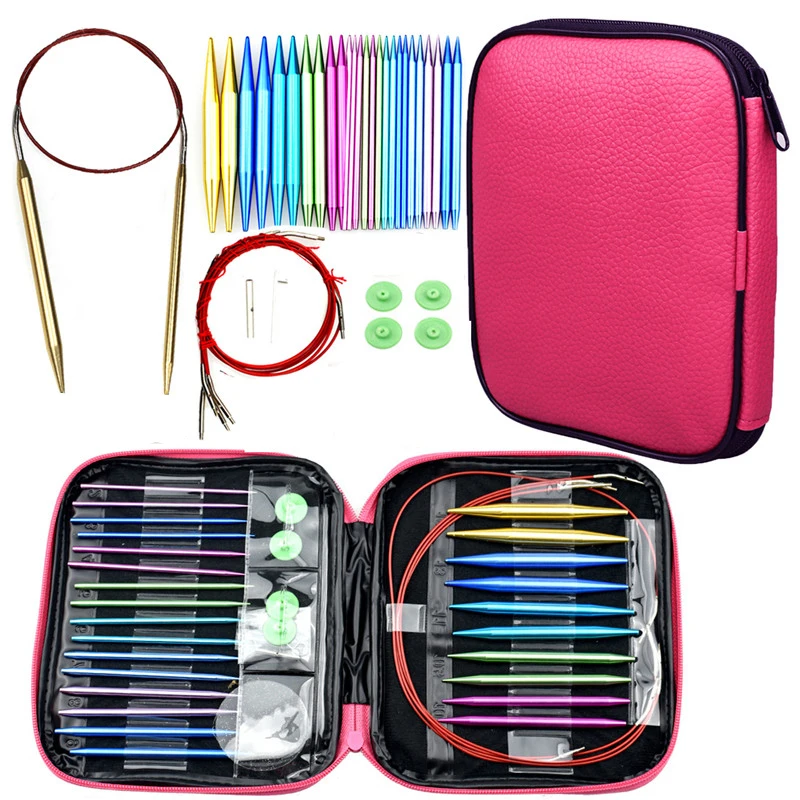 KOKNIT Aluminum Circular Knitting Needles Set 26pc Interchangeable Crochet Needles with Case for Any Crochet Patterns & Yarns CK 