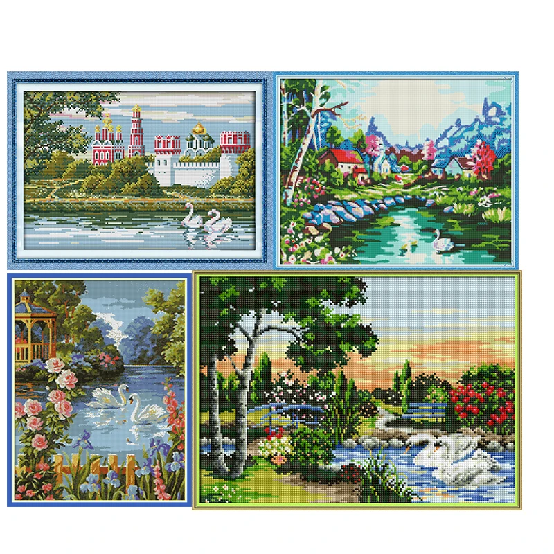 

Joy Sunday Cross Stitch Embroidery Swan Lake Chinese Cross Stitch 11CT 14CT DIY Needlework Kits Patterns Counted Cross-Stitching