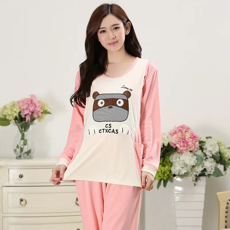 

Confinement Clothing Autumn And Winter Thick Section Pure Cotton Pregnant Women Nursing Pajamas Long Sleeve Autumn Tracksuit Pos