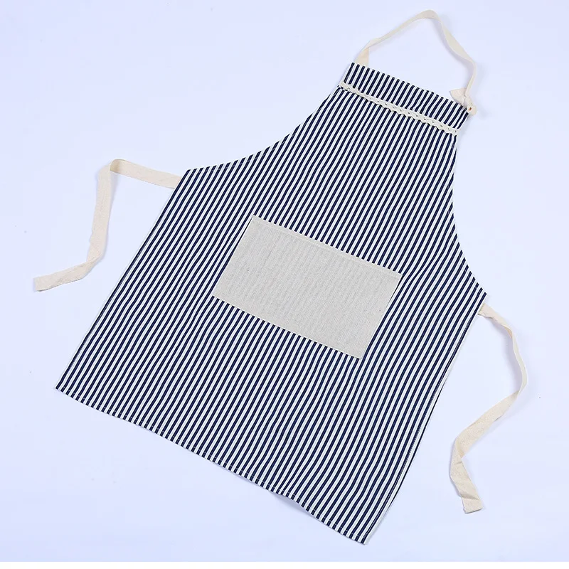 Taobao Hot Japanese-Style Small Fresh Fashion Canvas Apron Plain Lace-up Striped Apron Factory Wholesale