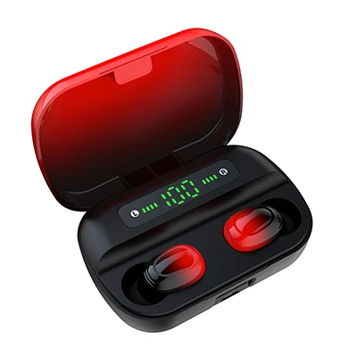 TWS 5,0 Bluetooth наушники градиентного цвета Стерео шумоподавление Гарнитура светодиодный цифровой дисплей с зарядным устройством 1500 мАч - Цвет: Red