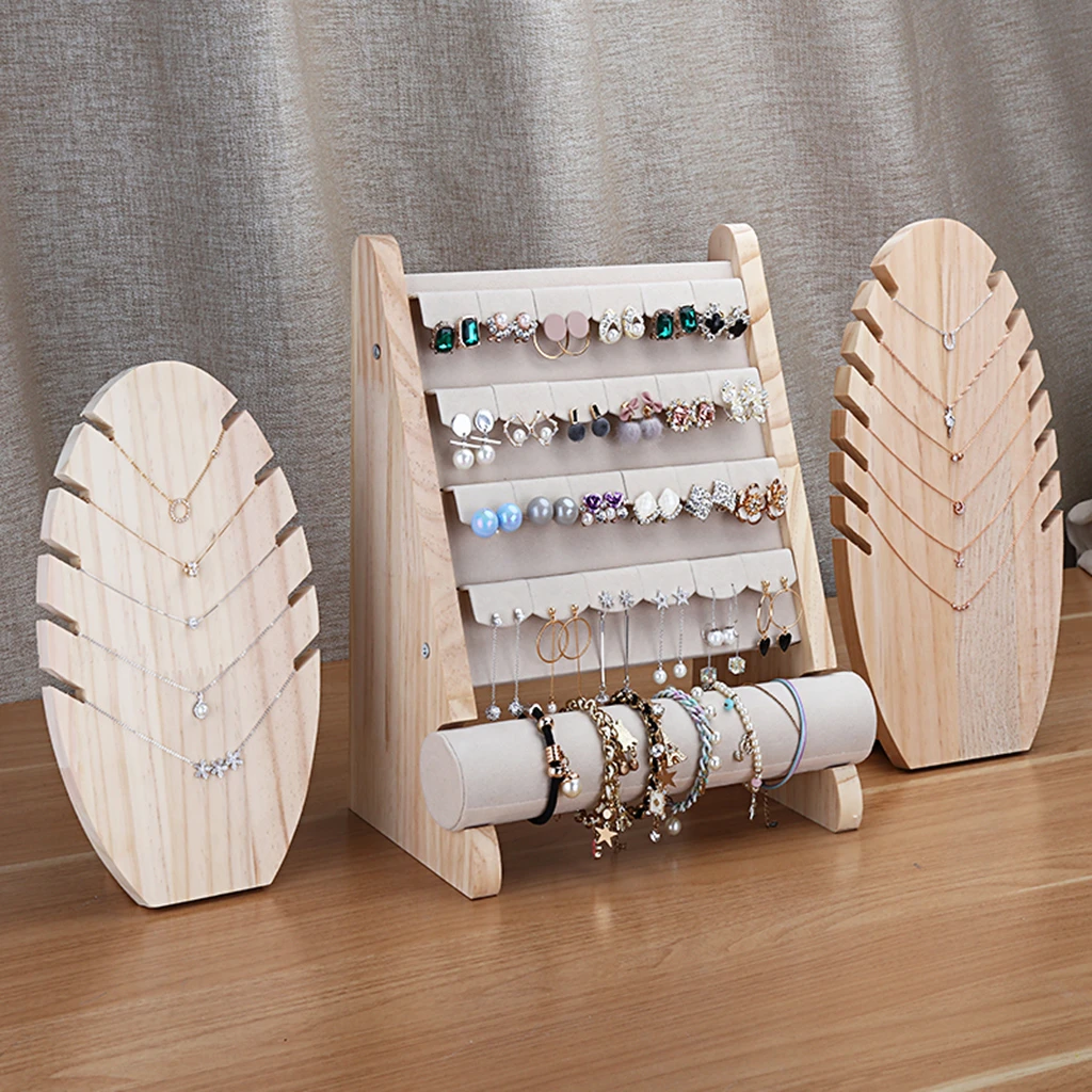 Soporte de exhibición de joyería de madera, estante colgador de pendientes, collares, almacenamiento organizador de joyas, escaparate de barra en T|Envase y exposición de joyería| - AliExpress