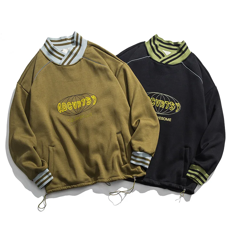 Бархатная Толстовка в полоску с буквенным принтом Мужская водолазка модная