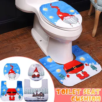 

2PC/lot Christmas Santa WC Bath Mat Decoration Washroom Set Toilet Seat Cover And Carpet Cover Combination House Ornaments