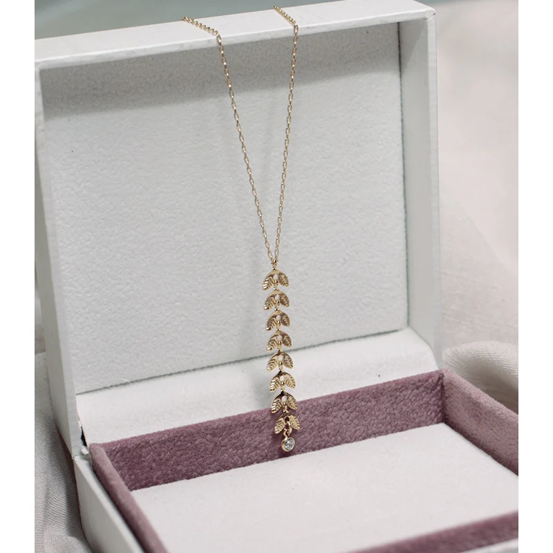 

YUN RUO Rose Gold Wheat Ear Zircon Tassel Pendant Necklace Titanium Steel Jewelry Woman Birthday Gift Never Fade Drop Shipping