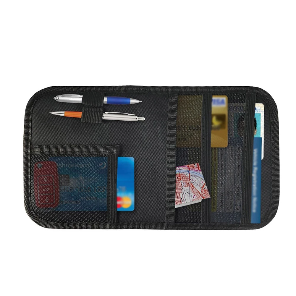 

Nylon Pouch Black Sun Visor Organizer Car Durable Tidy Pens Personal Belonging Document Holder Interior Accessories Multi Pocket