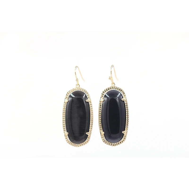 Мода кошка камень внутри капли воды серьги для женщин - Окраска металла: Gold black