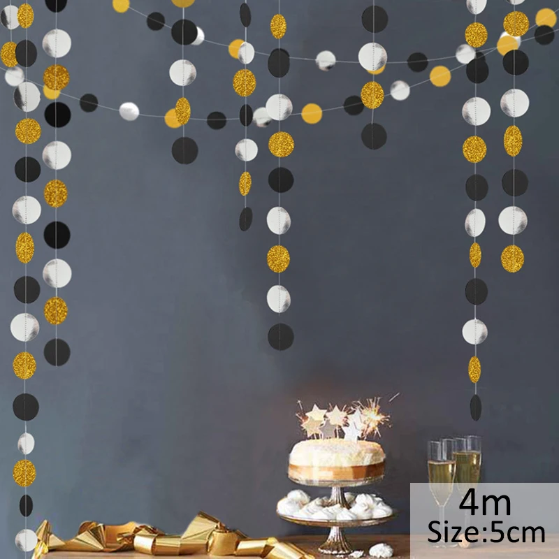 Круглый бумажный баннер 4 м со звездами 1, 1, 2, 3, 4, 5, 18, 21, 30, 40, 50 лет с днем рождения, украшения для взрослых, детей, мальчиков, девочек, BabyShower - Цвет: gold black