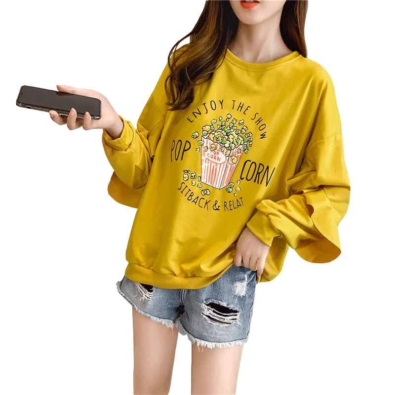 Большие размеры, уличная одежда sudaderas mujer, негабаритная Женская одежда, милый Свитшот kawaii, свободный принт, Флисовые женские K0306