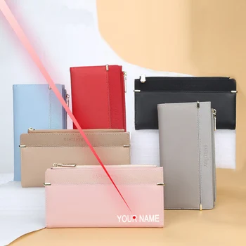 

Free Engraving Your Name PU Leather Wallet Woman Classic Long Style Buckle Money Case Purse Portfolio Hand Wallet