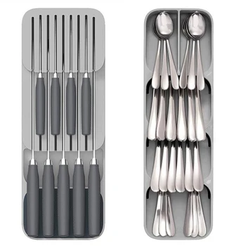 

Forks Spoons Storage Rack Knife Stand Cabinet Tray Kitchen Cultery Organizer Plastic Knife Block Holder Drawer Knives