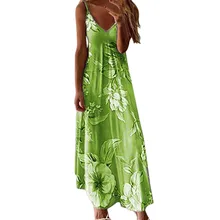 Сексуальное платье с открытыми плечами для женщин, элегантное платье на бретельках без рукавов, Повседневное платье с цветочным принтом, праздничное пляжное Длинное Платье Макси
