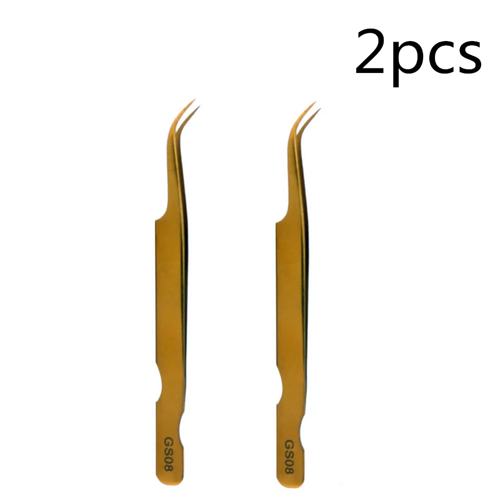 Пинцет для ресниц профессиональный из нержавеющей стали прецизионный Антистатический пинцет для наращивания ресниц принадлежности 3d норковый инструмент для ресниц - Цвет: 2pcs