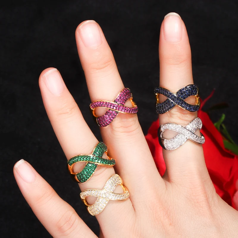 

CWWZircons Designer Cross Red Green Cubic Zirconia Women Gold Color Adjustable Rings Engagement Jewelry Best Friend Gift R164