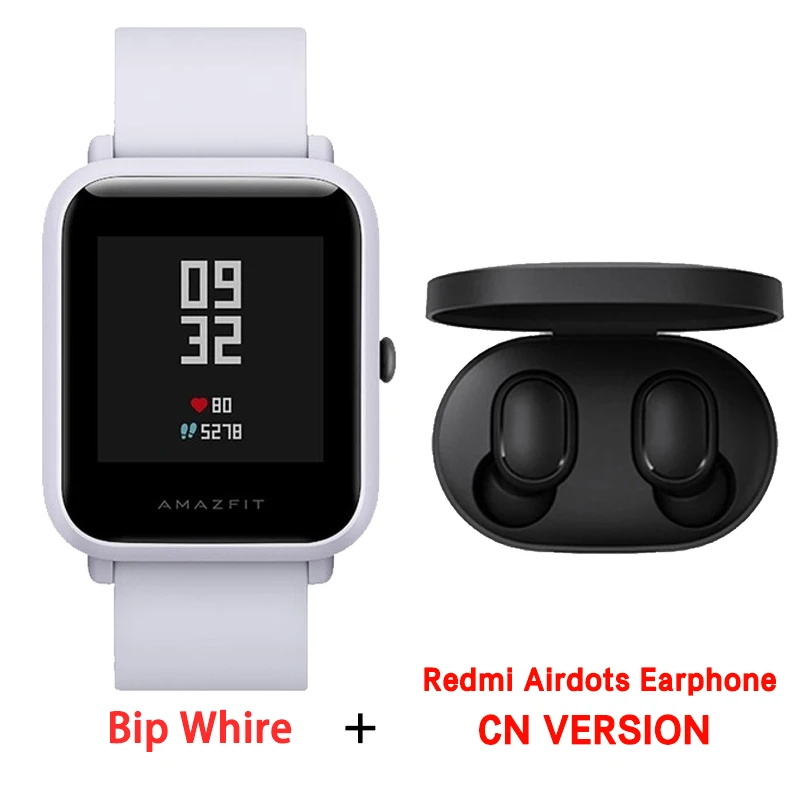 White add airdots Глобальная версия Xiaomi Huami Amazfit Bip Смарт часы сердечного ритма мониторы gps Gloness Smartwatch 45 дней в режиме ожидания для телефона MI8 IOS - Цвет: White add airdots