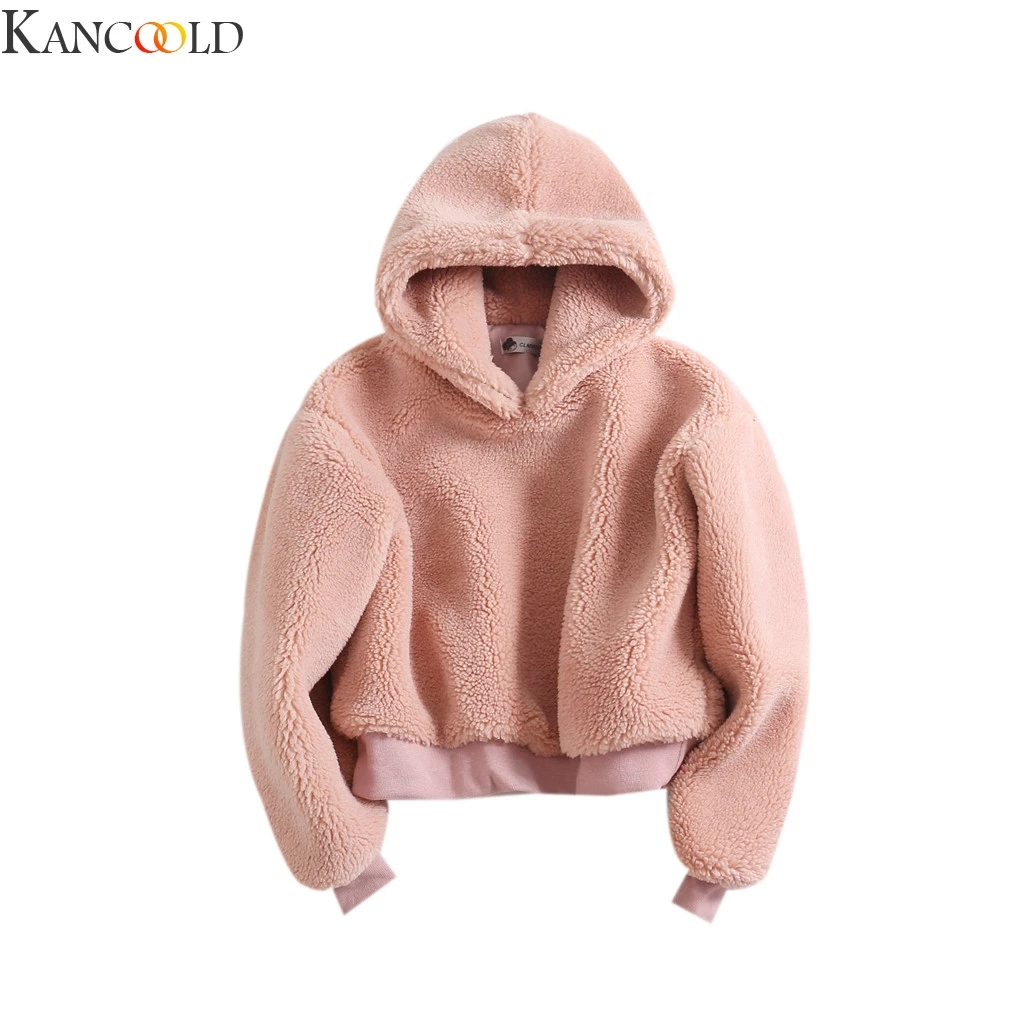 KANCOOLD милые однотонные Для женщин стиль моды плюшевая одежда с длинным рукавом Толстовка-Кенгурушка с капюшоном Женский осень-зима Новая