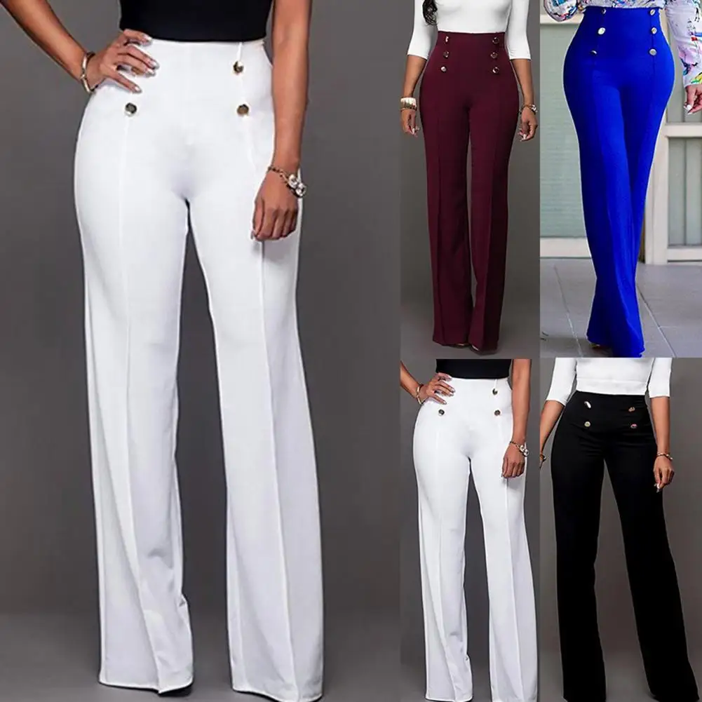 Office Women Trousers Pants Loose Slim-fit Solid Color Business Casual  Fashion Women High Waist Wide Leg Trousers Pants