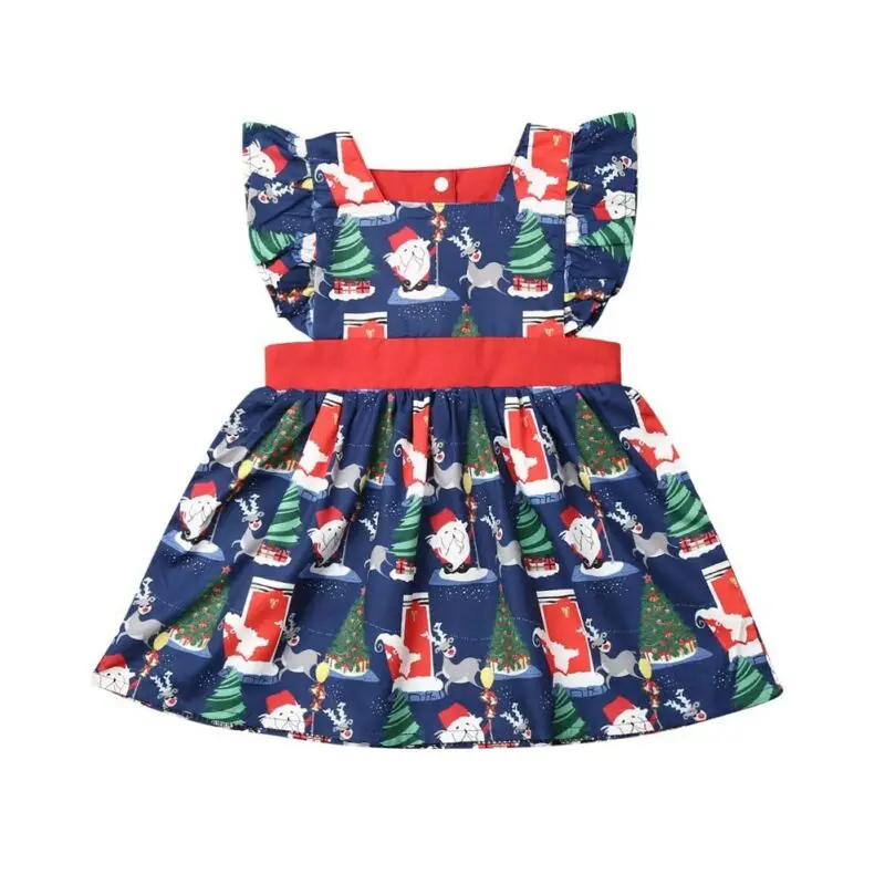 

2019 Baby Summer Clothing Christmas Toddler Kid Baby Girl Clothes Ruffle Sleeveless Xmas Santa Claus Dress Gown Outfit 1-5T