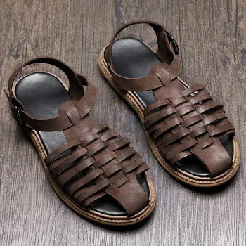 

Summer Rome Sandals Mens Trend Casual mens Sandals Genuine Leather Slippers mens gladiator sandals summer cowhide beach sandals