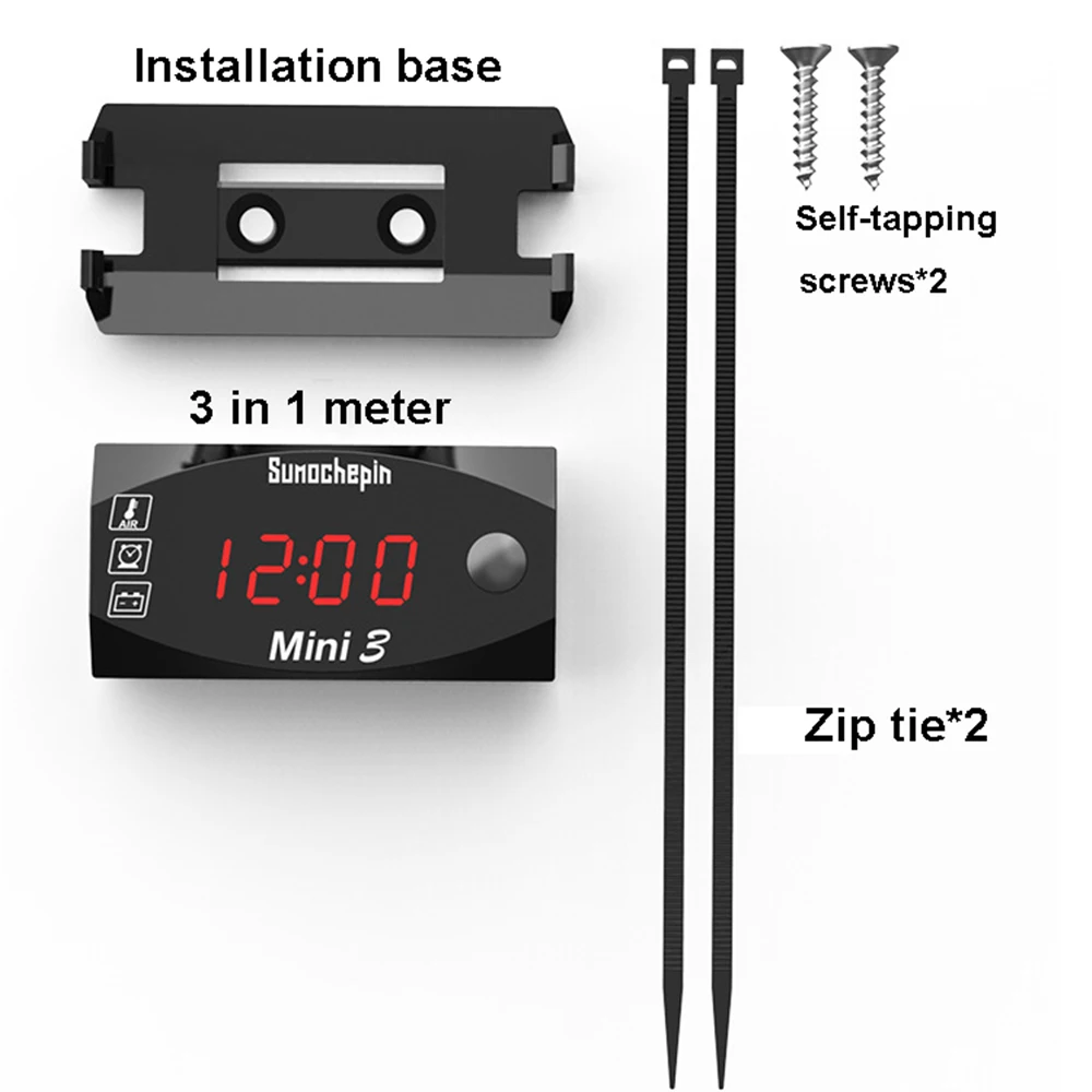 12 В 3 в 1 цифровой светодиодный индикатор для мотоцикла, вольтметр, часы, термометр, индикатор для мотоцикла, вольтметр, панель, измеритель