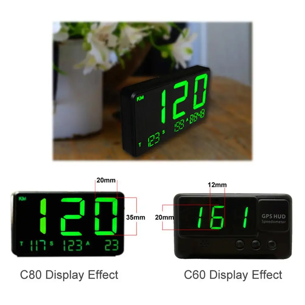 GPS Tracker Car GPS Speed Heads Up Display HUD MPH Digital Speedometer Altitudes C80 Monitor Alarm Radars Detector Accessories