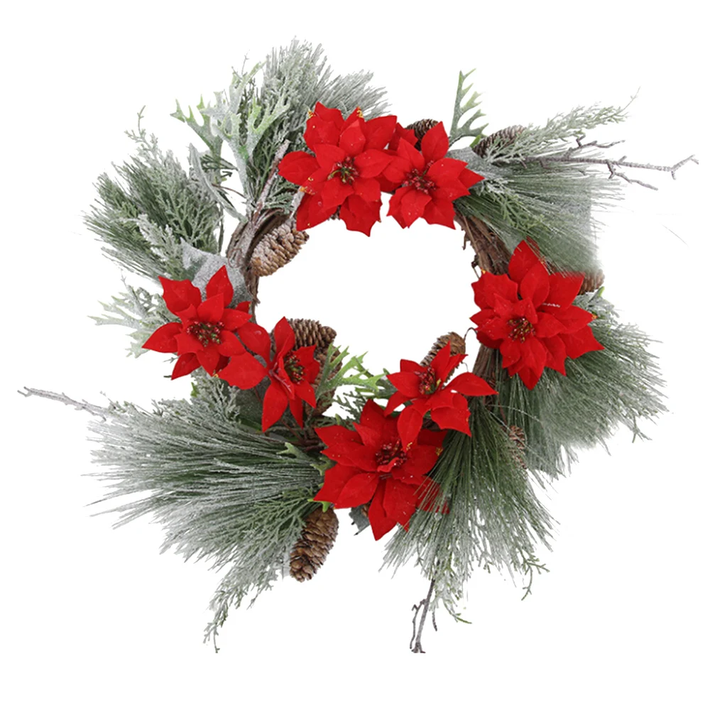 Christmas Artificial Flowers Wreath Front Door Holiday Home Hanging Decoration Frosted Winter Greens Plant Artificial Flowers